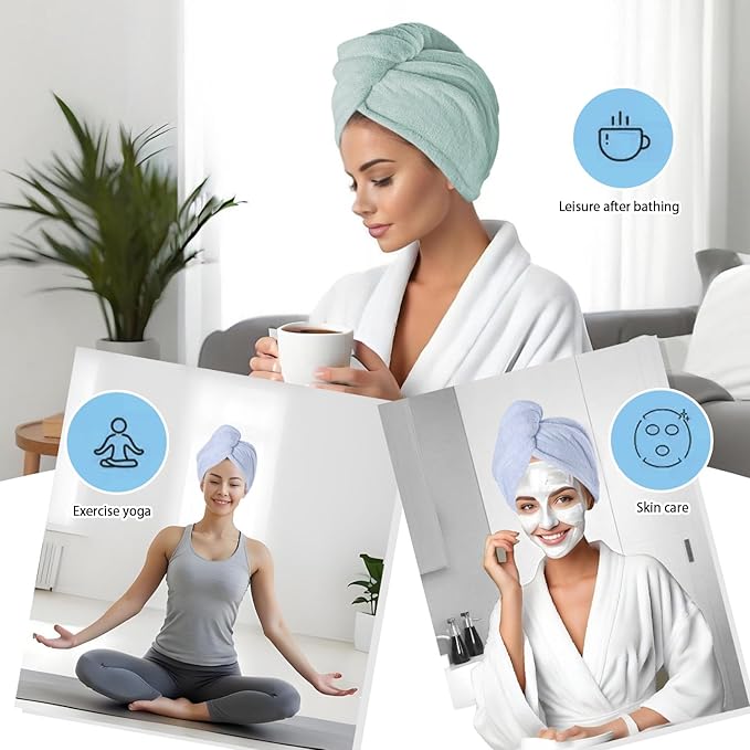 AGKXHDEC 2 Packs Single Layer Microfiber Hair Turbans - Drying Wrap for Women (Blue,Light Green)