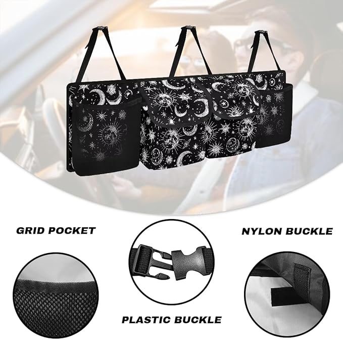 Moon Star Car Trunk Organizer and Storage, Backseat Hanging Organizer for SUV, Truck, Waterproof, Collapsible Cargo Storage Bag with 4 Pockets, Car Interior Accessories for Men Women