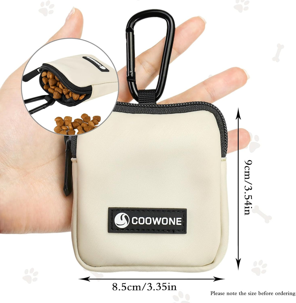 Dog Treat Pouch 2 PCS, Waterproof Small Dog Treat Bag for Leash, Hands Free Dog Walking Bag with Carabiner, Dog Poop Bag Holder for Pet Puppy Travel or Outdoor Use, Zipper Closure to Avoid Spilling