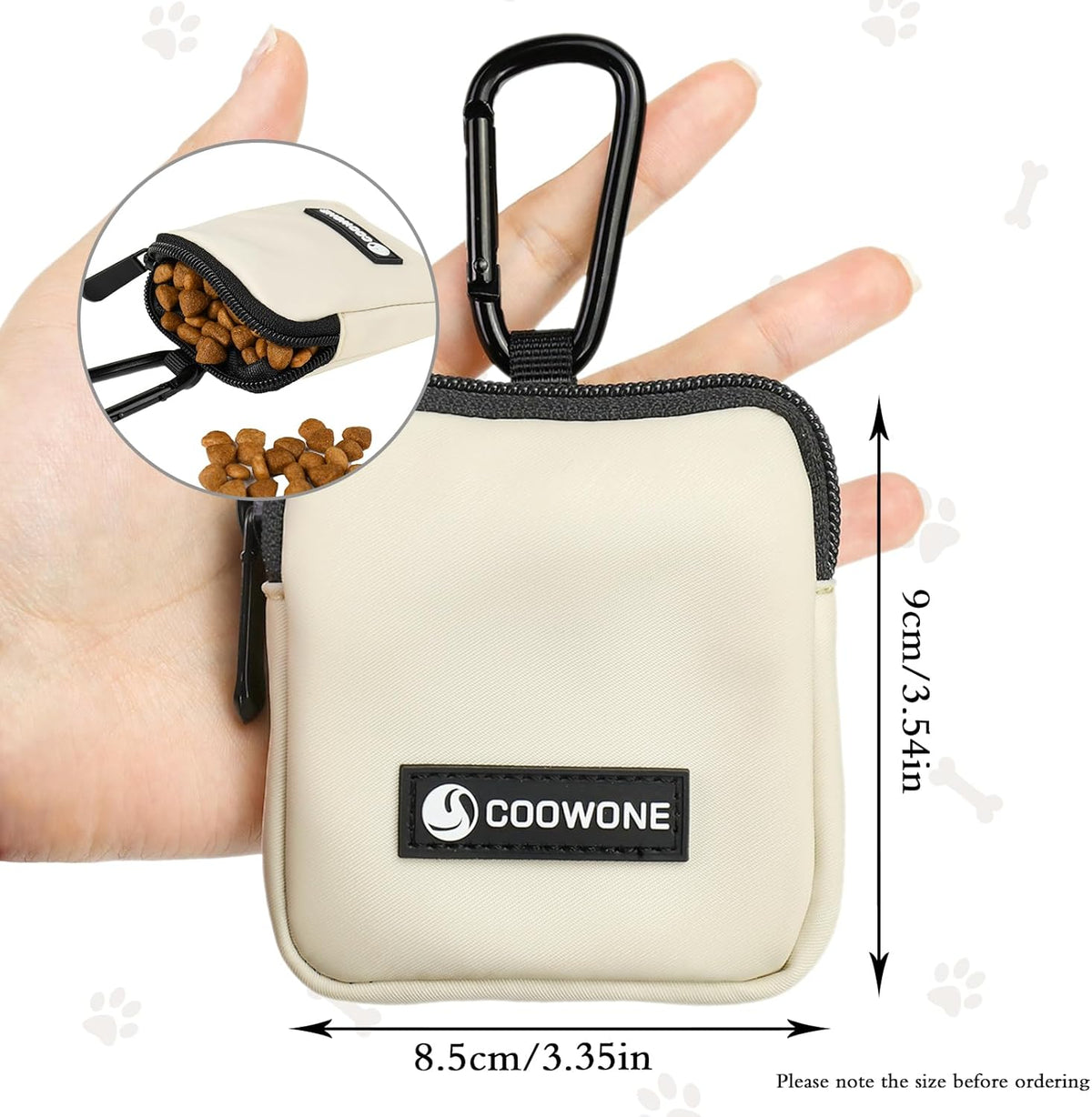 Dog Treat Pouch 2 PCS, Waterproof Small Dog Treat Bag for Leash, Hands Free Dog Walking Bag with Carabiner, Dog Poop Bag Holder for Pet Puppy Travel or Outdoor Use, Zipper Closure to Avoid Spilling