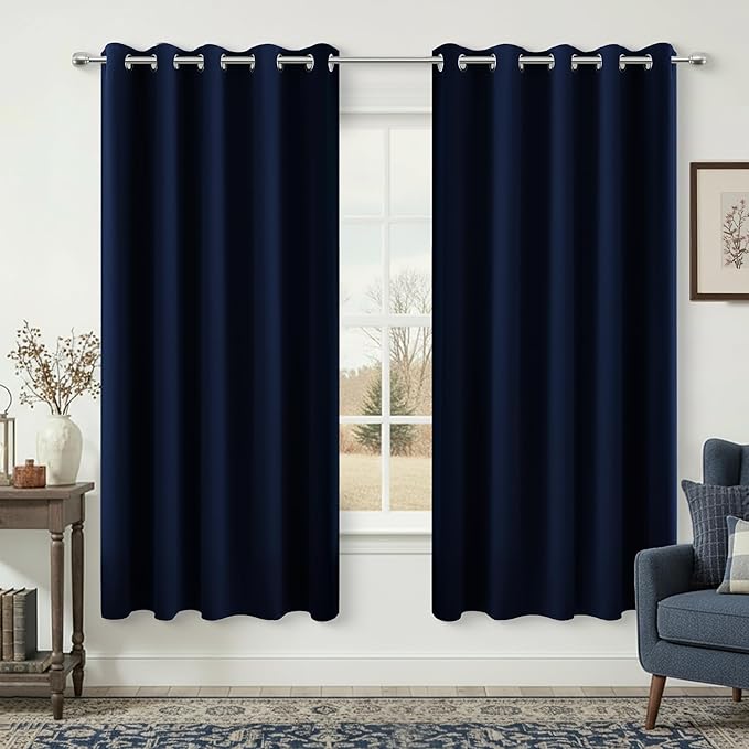 KOUFALL 72x63 Inches Long Navy Blue Blackout Curtains