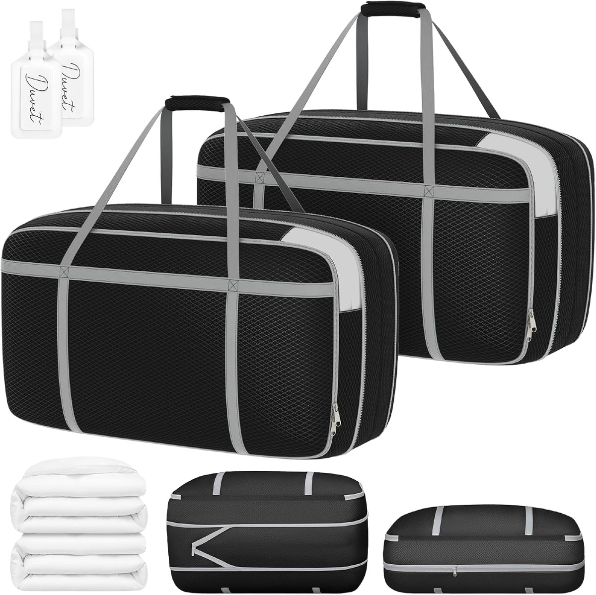 DIMJ Large Comforter Storage Bag with Handls, 100L Washable Blanket Storage, Compression Packing Totes Moving Bags With Zipper, Space Saving Containers For Pillow, Clothes, Bedding, 2 PCS
