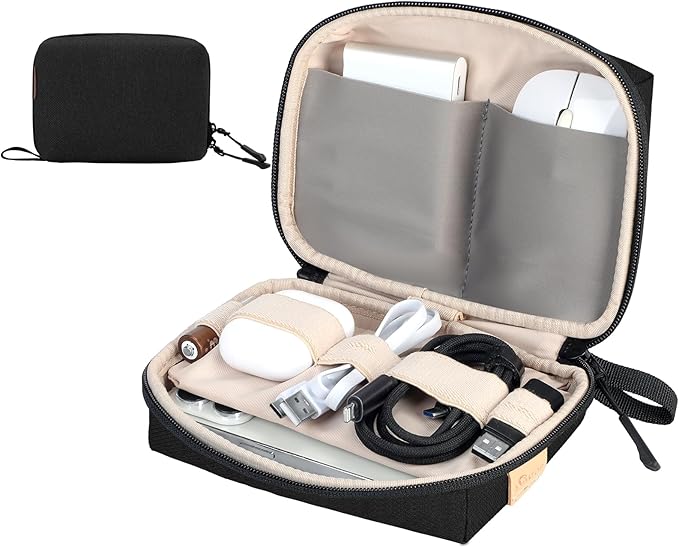 SIMTOP Electronics Organizer Cord Organizer Travel, Small Tech Bag for Cords, Chargers, Power Bank, Earbuds – Portable Cable Pouch for Office, Business Trip, Commute – Water & Scratch-Resistant