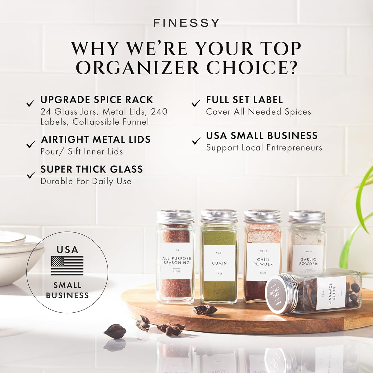 Glass Spice Jars with Labels with Metal Lids and Shakers Minimalist 24 Pack Set, 4oz Small Clear Empty Spice Bottles Seasoning Containers with Label Organizer Square Herb Seasoning Jars for Kitchen