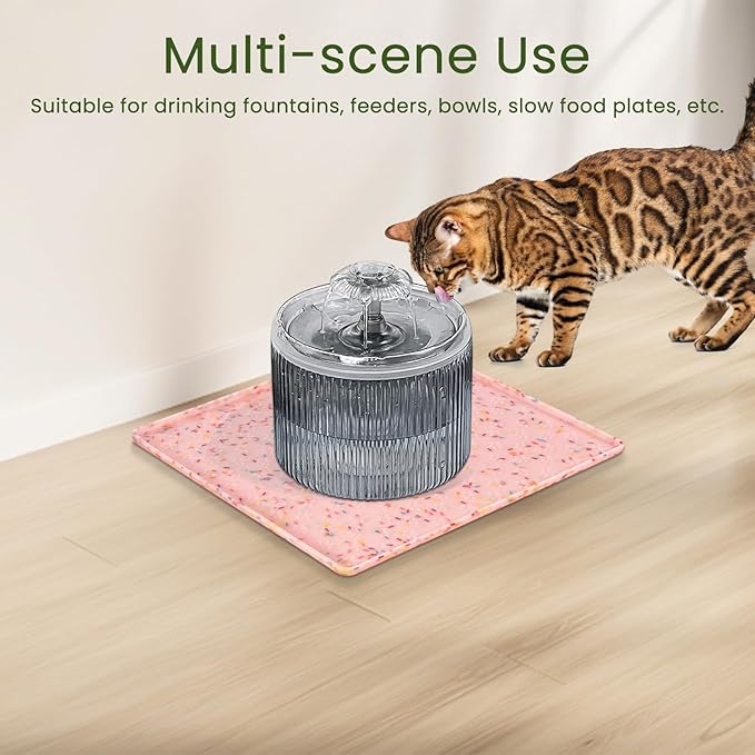 Ptlom Dog Food Mat Anti-Slip Dog Bowl Mats for Food and Water, Waterproof Pet Placemat Prevents Messy Spill to Floor, Silicone Puppy Feeding Tray for Small, Medium and Large Dogs Cats, Pink