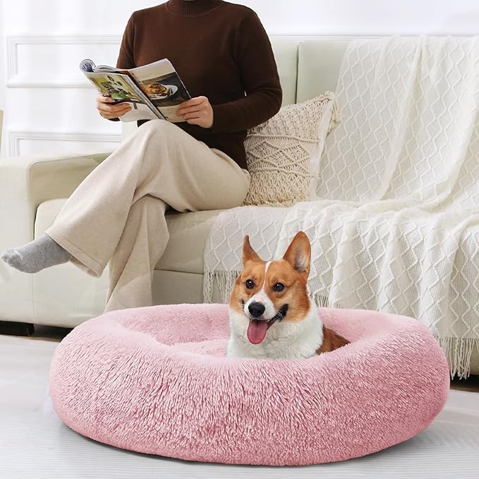 JOLLYVOGUE Dog Bed, Calming Anti-Anxiety Large Dog Bed, Fluffy Donut Cushion for Medium and Large Pets (27"/30"/36")