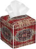 Tissue Box Cover Square, Vintage Boho Carpet Rug Leather Tissue Box Holder Decorative Organizer for Bathroom, Home Office Car Decor