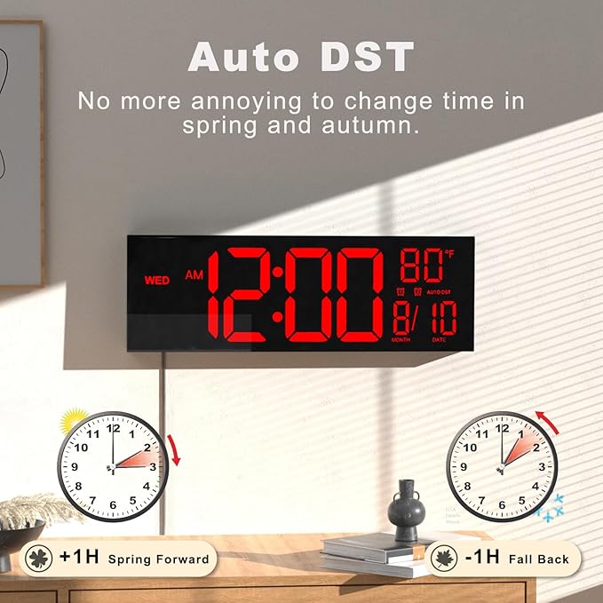 JALL 16" Large Digital Wall Mount Clock, Count Down Timer, Big LED, Temperature
