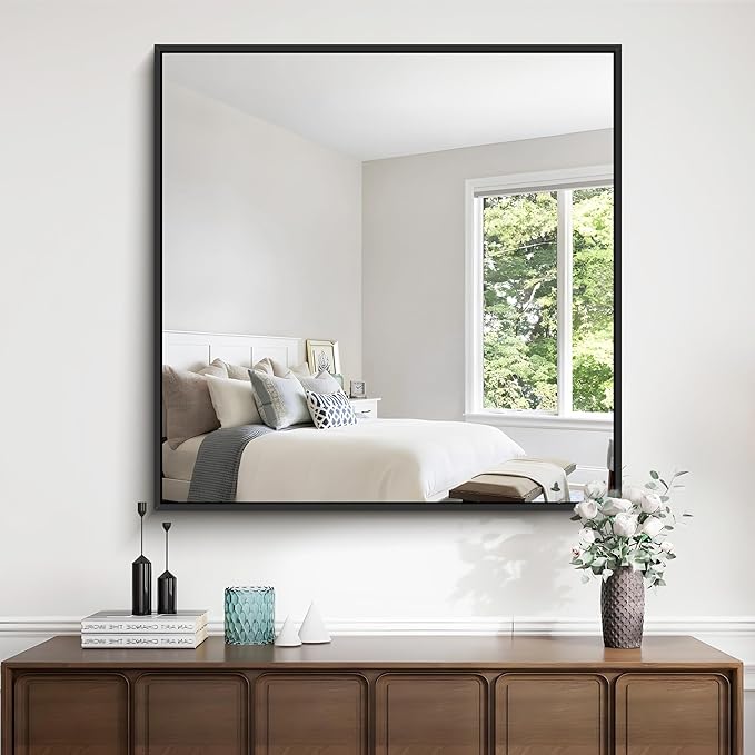 Black Bathroom Mirror for Wall, 30x30 Inch Rectangle Mirrors