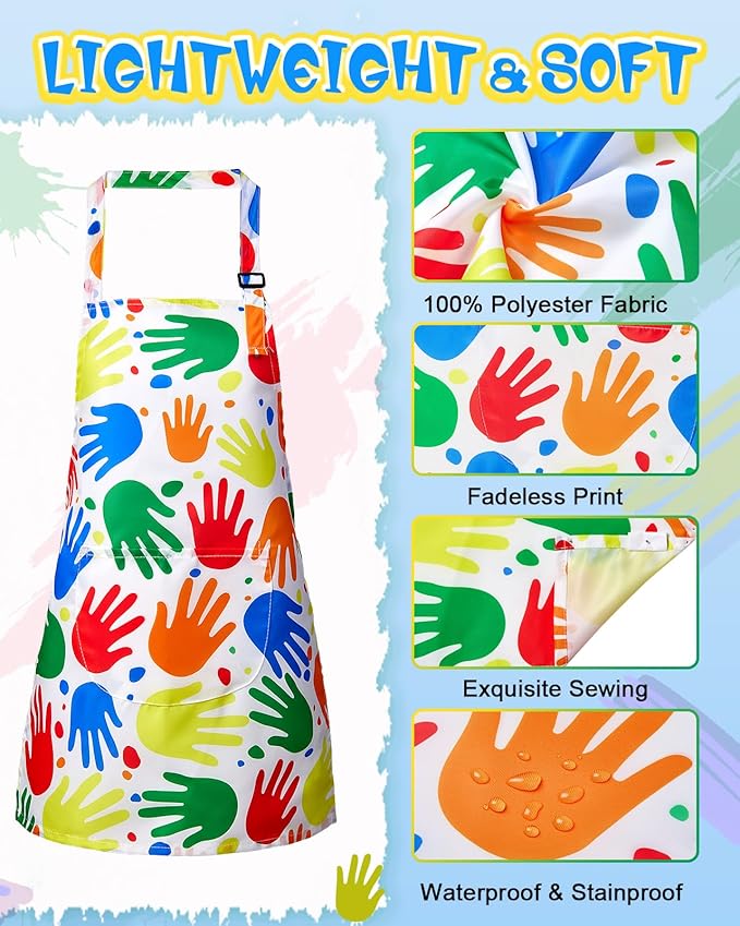 Lictin 2 Pack Kids Apron Girls Boys for Cooking, Waterproof Art Apron with Pockets for Kids Painting Cooking Baking