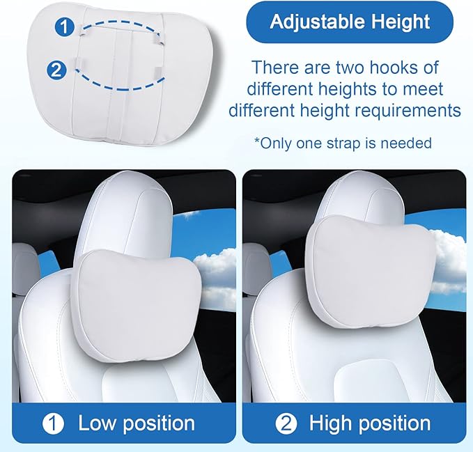 1 Pack Car Headrest Neck Pillow Fits for Tesla Model 3 Model Y Model S Model X Accessories,Car Seat Pillow Head Neck Rest Cushion(White)