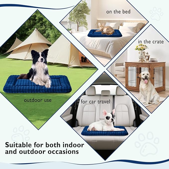 Yaning Dog Bed Mat Crate Pad for Large Dogs, Washable Soft Pet Sleeping Mat Kennel Pad with 3D Bubble Pattern, Navy Blue, 36"x 23"