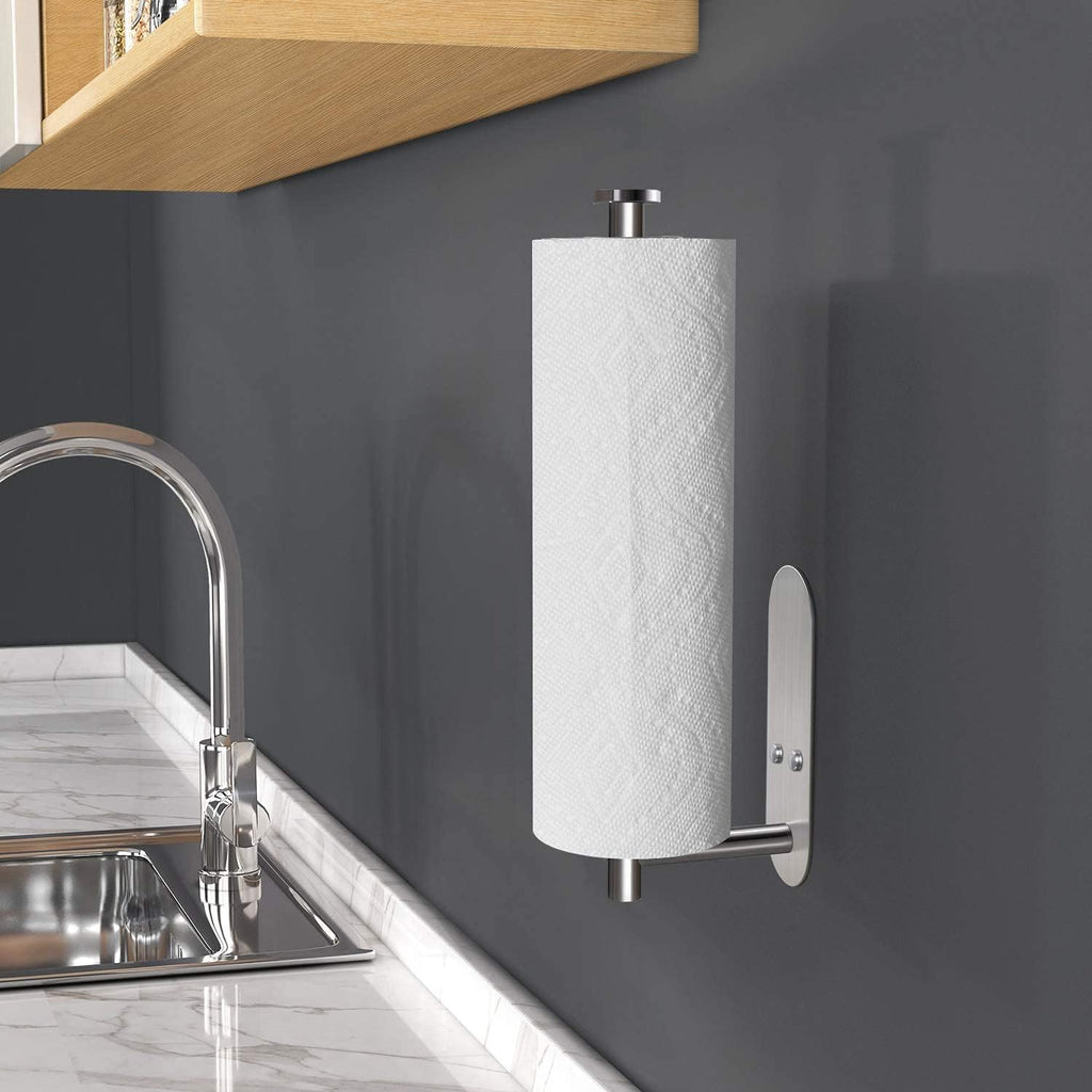 HUFEEOH Adhesive Paper Towel Holder Under Cabinet Wall Mount for Kitchen Paper Towel, Stainless Steel Paper Towel Roll Rack for Bathroom Towel (13inch, Silver)