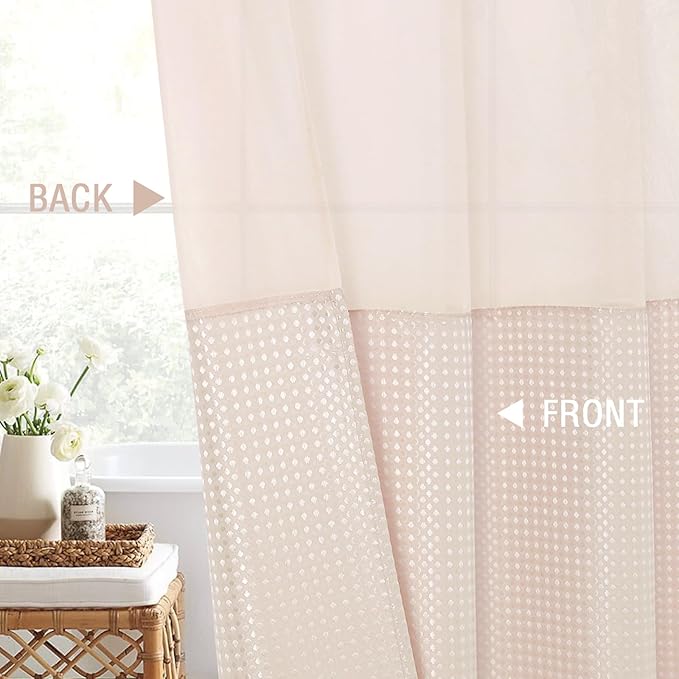 Gibelle Waffle Weave Shower Curtain with Mesh Top Window and Hooks Set, Spa Like Hotel Style Fabric Shower Curtain for Bathroom, Blush Pink, 72x72