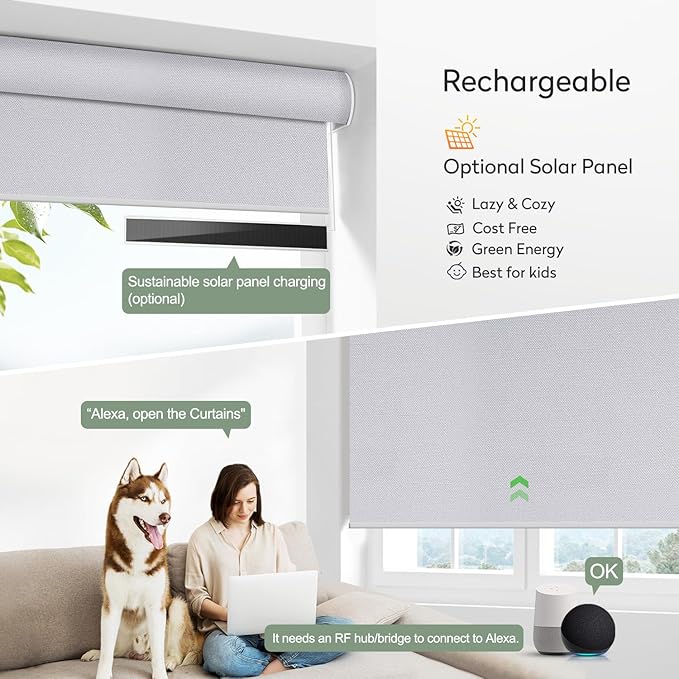 ZSHINE Motorized Blackout Window Blinds Customize Width Remote Control
