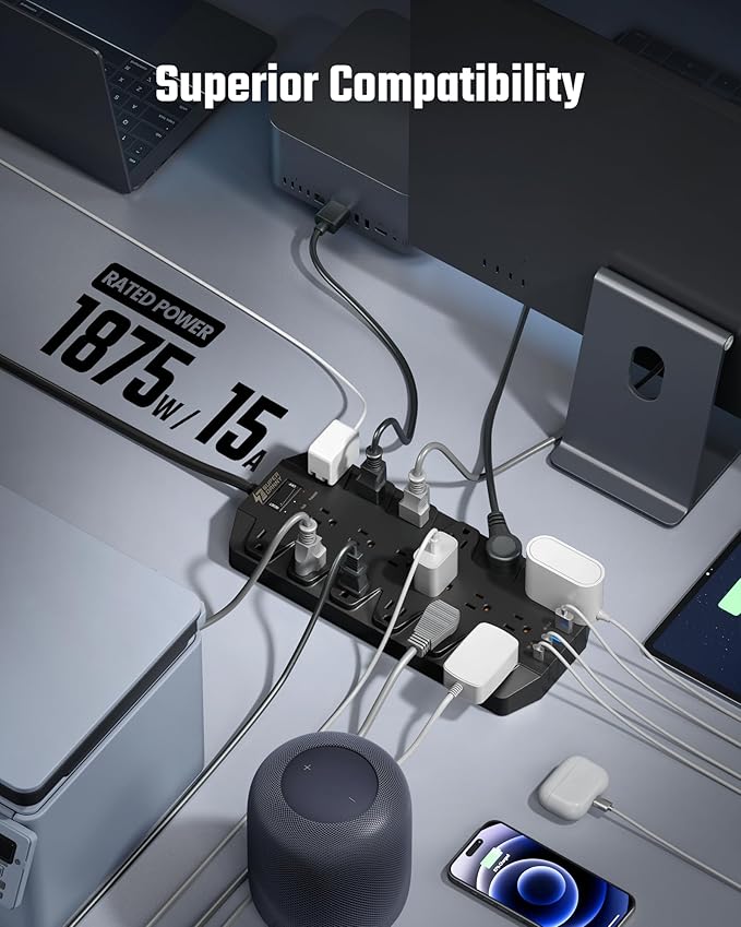 18 Widely Outlets Power Strip, SUPERDANNY Surge Protector