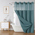 eachope SeawedGreen No Hook Waffle Weave Shower Curtain with snap-in Liner Replacement, 230GSM Waterproof Fabric Hotel Shower Curtain Set for Bathroom, Through Mesh Top Window,71Wx74H