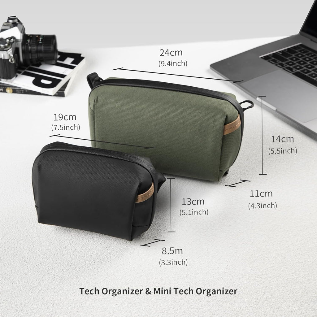 PGYTECH Mini Travel Tech Organizer, Waterproof Tech Pouch, Electronics Accessories Organizer Carrying Case, Organizer Bag for Cables, Cord, Phone Batteries, Charger, Photography SD Card, Green