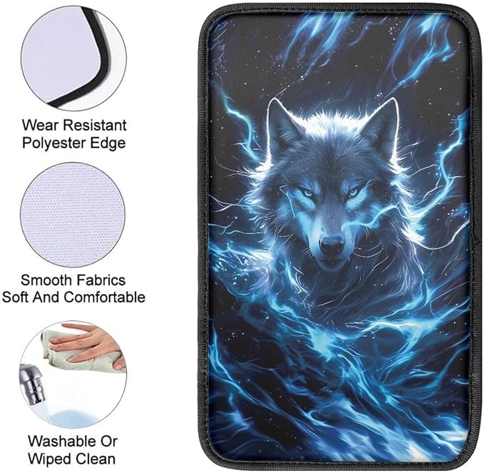 Horeset Lightning Wolf Car Armrest Cover Center Console Decor Protector, Anti-Scratch Auto Arm Rest Cushion Easy to Install