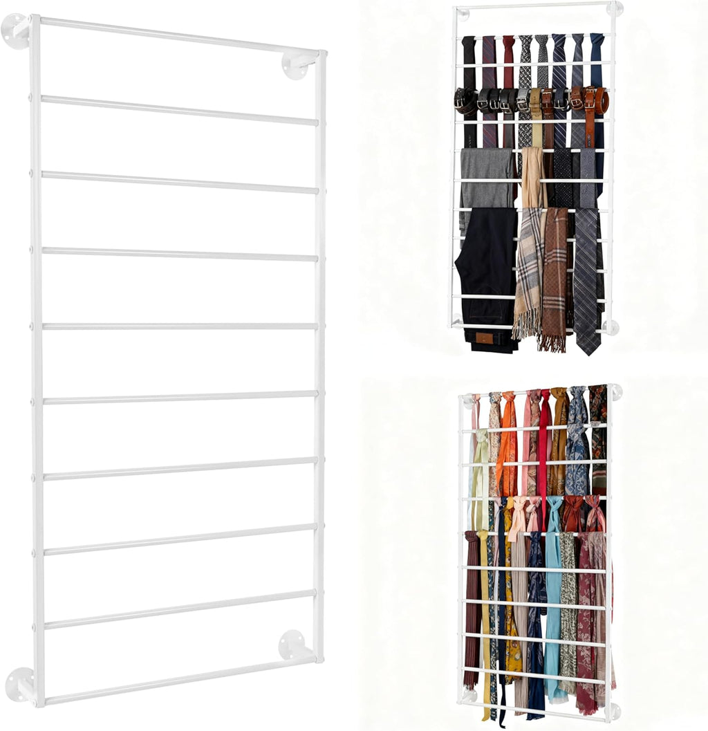 10-Layer Wall Mounted Display Rack, Tie & Scarf Rack Belt Towel Holder Wrapping Paper Ribbon Organizer Scarves Belts Necktie Hijab Stand Metal Shelving for Home, Retail Stores, Flower Shop