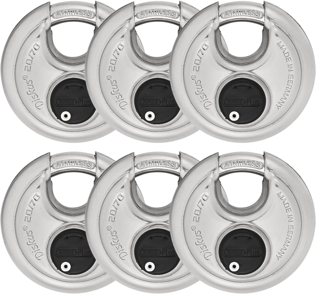 ABUS 20/70 6 Pack Heavy Duty Diskus Storage Padlock with 2 Keys for Storage, Outdoor, Commercial, 2.75in (70mm) Wide, Keyed Alike 323614