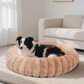 Vhen When Donut Dog and Cat Bed, Luxurious Comfortable Faux Rabbit Fur Pet Beds, Round Anti-Anxiety Calming Puppy Kitten Bed with Anti-Slip Bottom for Small Medium Large Dogs & Cats(31", Brown)
