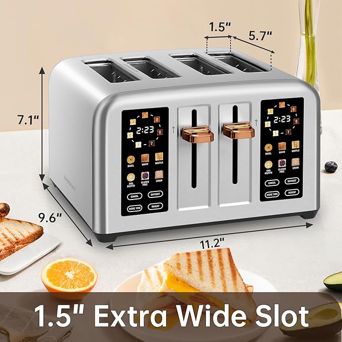 SEEDEEM Toaster 4 Slice, Stainless Steel, Touch Screen
