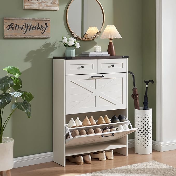 Shoe Storage Cabinet, Farmhouse Shoe Organizer