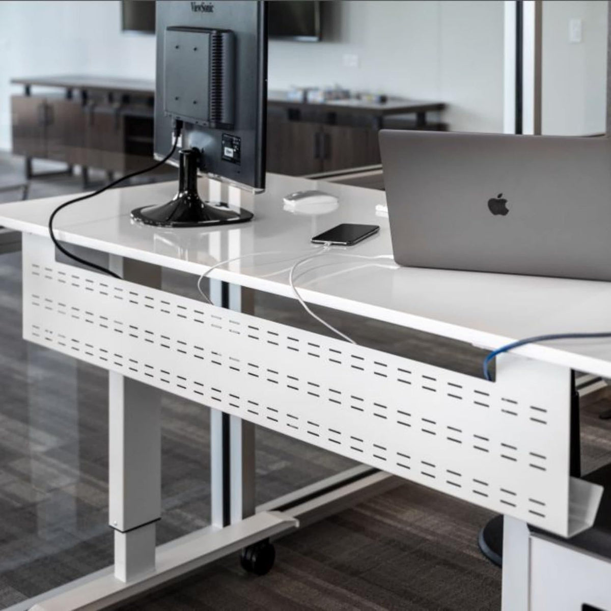 Stand Up Desk Store Under Desk Cable Management Tray Black Horizontal Computer Cord Raceway and Modesty Panel (White, 51")