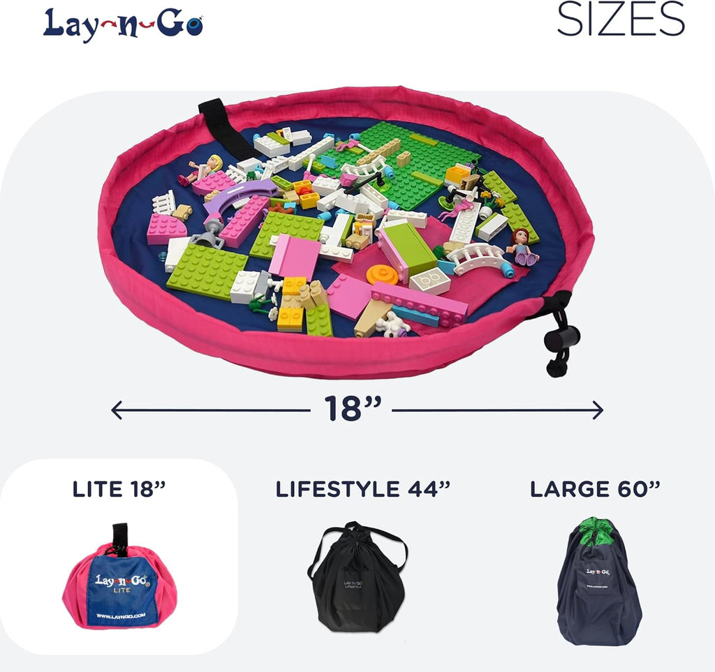 Lay-n-Go 2-in-1 Small Portable Drawstring Toys Storage Organizer and Play Mat for Room and Travel, Made for Kids and Toddlers with a Durable Patented Design