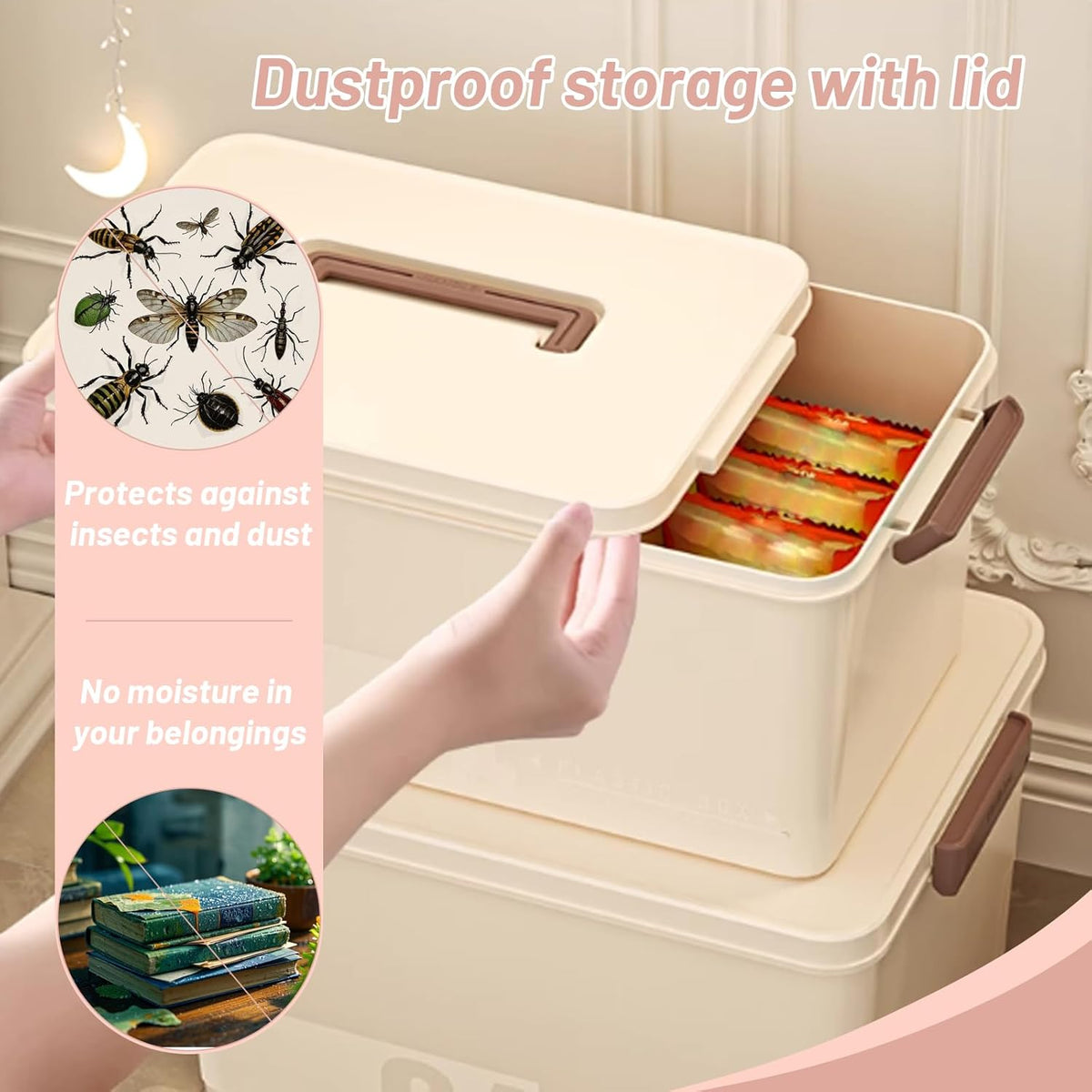 Saim Portable Medicine Storage Box for Home & Travel, First Aid Organizer with Handle, Large Capacity Stackable Container for Medical Supplies and Pills (Creamy White, 6L&10L)