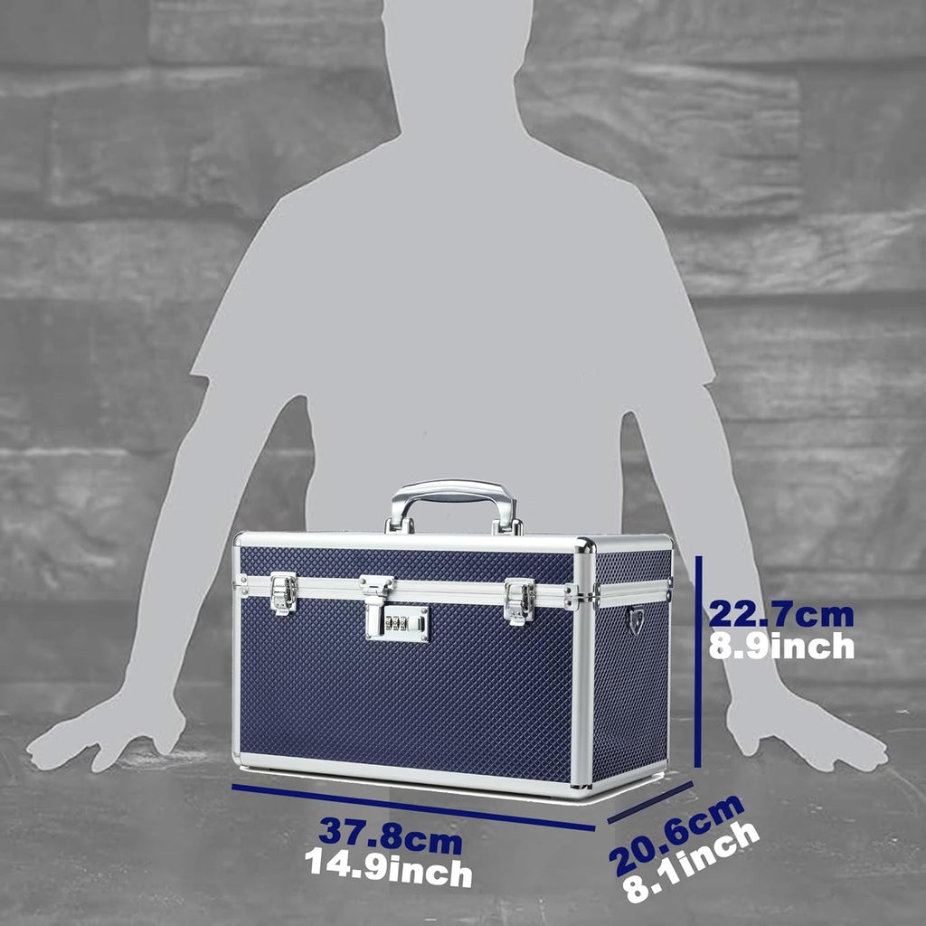 Storage Lock Box with Combination code, Lockable Medicine Storage Case, Empty First Aid Box, Security Lock Box, Multipurpose Lockbox for Home and Outdoor Use (Blue, X-Large)
