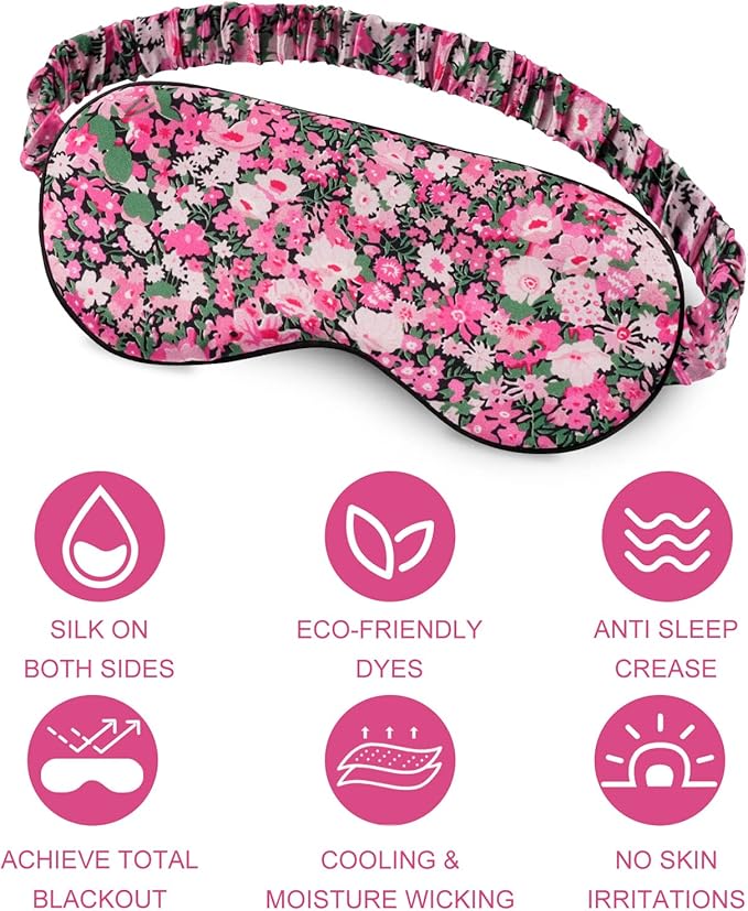 OLESILK 100% Natural Mulberry Silk Sleep Eye Mask Block Out Light, Fashion Printed Eye Mask Blindfold for Women Men Full Night Sleeping, Chic Eye Cover Eyeshade, Pattern 3