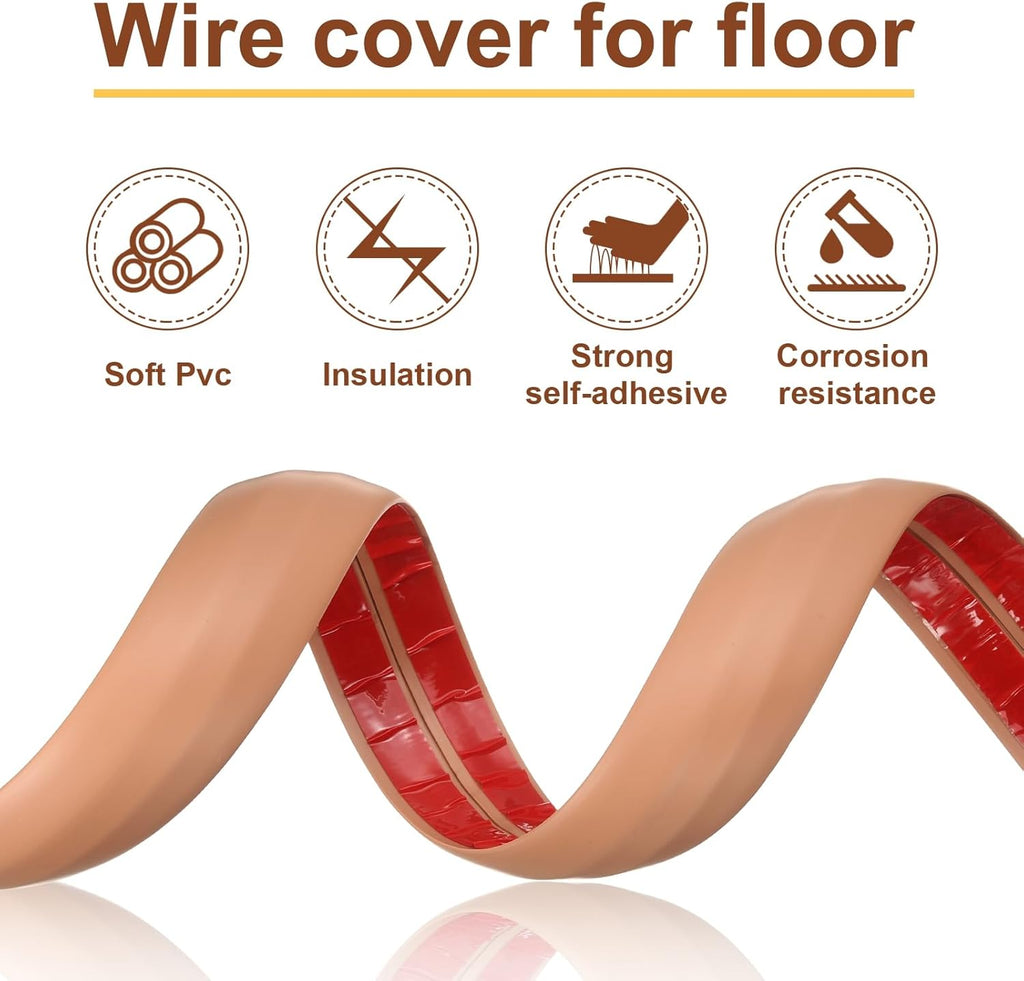 HARFINGTON 4ft Cord Cover Floor W0.6 x H0.33 Inner Channel PVC Hide Extension Cable Floor Wire Hider Wire Covers Protector for Prevent Cable Trips Cables Management, Black
