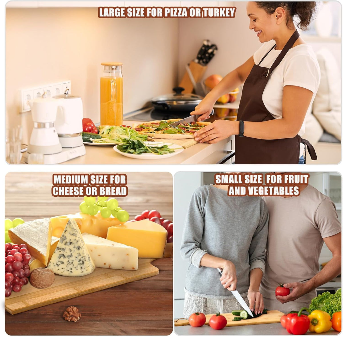 Patelai 12 Packs Wooden Cutting Board Set with Handles Large Kitchen Serving Plain Chopping Board Bulk Gifts for Mom for Vegetables Meat Pizza Cheese Fruit Bread(Bamboo,17 x 6 Inch)