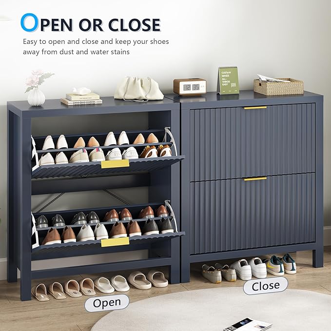 Shoe Cabinet Storage for Entryway, Fluted Shoe Cabinet