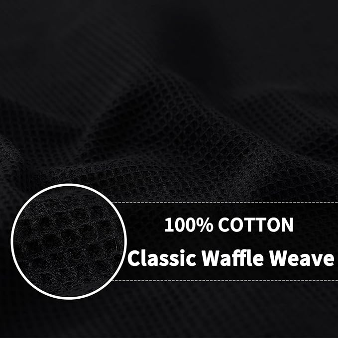Homaxy 100% Cotton Waffle Weave Dish Cloths - 12 Pack Soft and Absorbent Dish Towels - 12 x 12 Inches Quick Dry Dish Rags - Black
