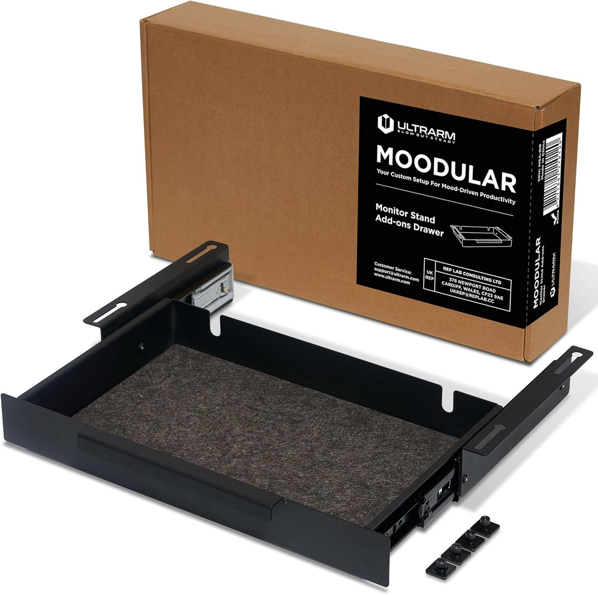 Moodular Add-ons Storage Drawer [Accessory Only - Requires Moodular Wooden Monitor Stand Slide Rails for Use] Black MSA-DR