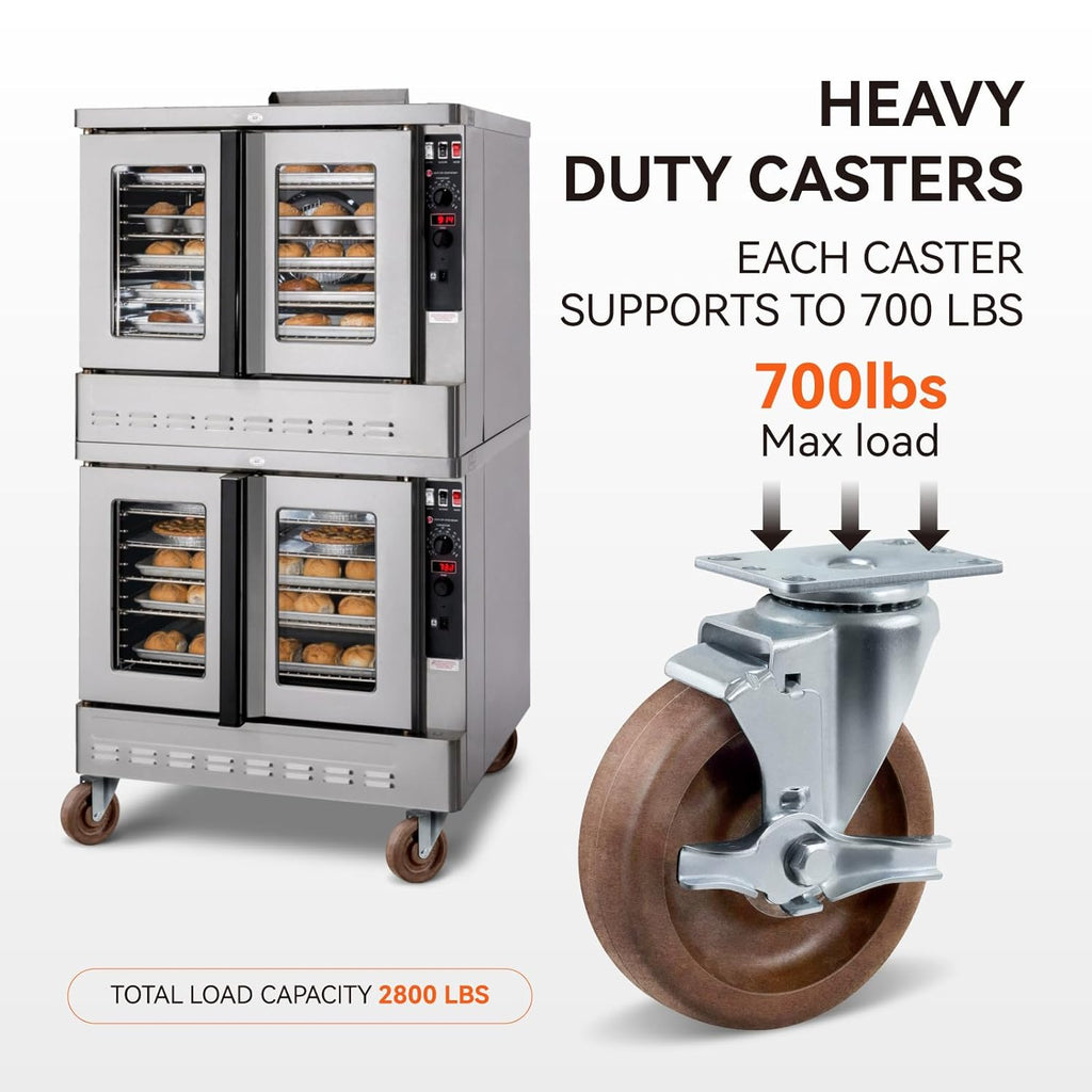 5" Hi-Temp Glass FiIled Nylon Casters, Heavy Duty Casters Set of 4, Industrial Caster Wheels for Commercial Kitchen, Bakery - 2800 lbs Capacity(4 Swivel)