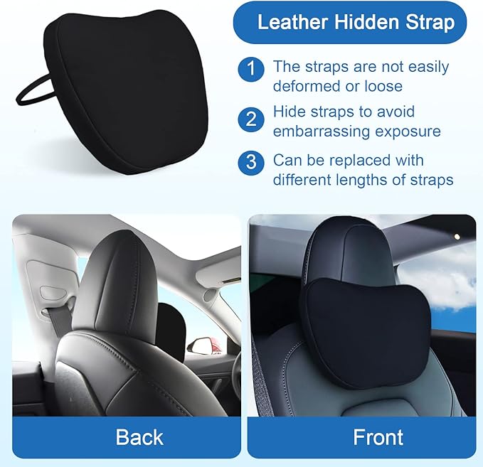 2 Pack Car Headrest Neck Pillow Fits for Tesla Model 3 Model Y Model S Model X Accessories,Car Seat Pillow Head Neck Rest Cushion(Upgrade Black)