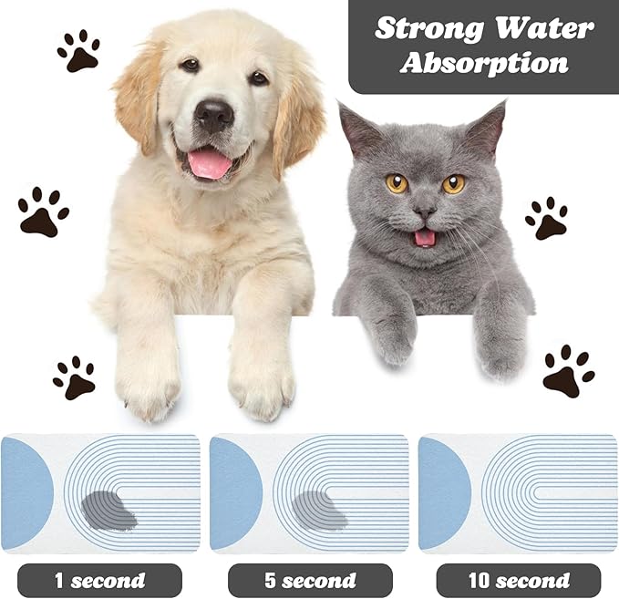 Dog Food Mats for Floors Waterproof, Cat Water Bowl Mats Pet Feeding Absorbent Mat Placemats for Food and Water Blue Bohemia 24 * 32 inch