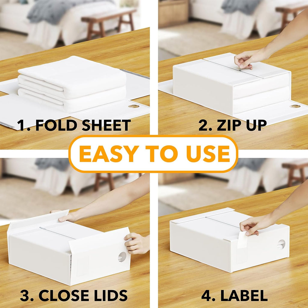 SpaceAid 12 Pack Bed Sheet Organizers and Storage, Foldable Sheet Organizer for Linen Closet, Sheets Set Folder Keeper with Window XL (Queen & King Size) Bedding Container (White, 12 Pack)