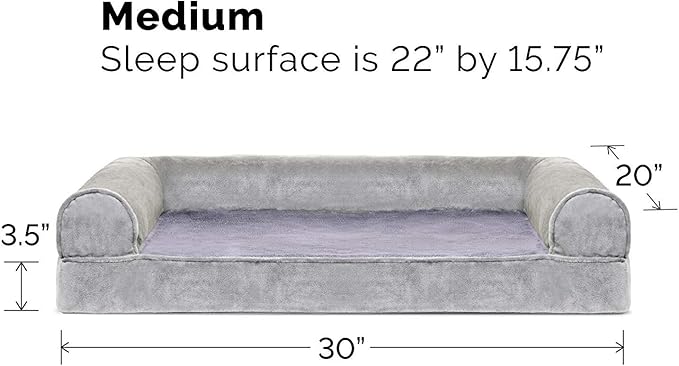 Furhaven Orthopedic Dog Bed for Medium/Small Dogs w/ Removable Bolsters & Washable Cover, For Dogs Up to 35 lbs - Faux Fur & Velvet Sofa - Smoke Gray, Medium