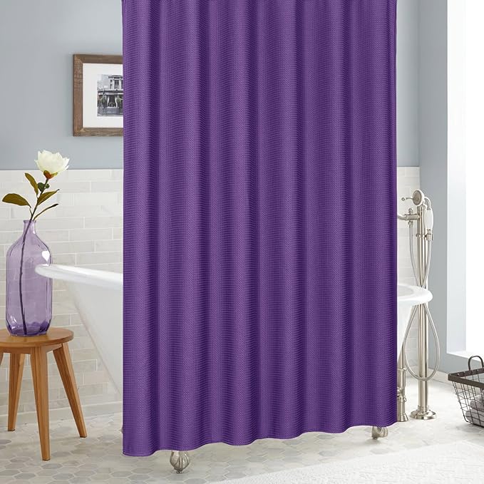 MitoVilla Purple Shower Curtain, 72 x 78, Luxury Waffle Fabric for Modern Bathroom Decor, Heavy Duty Hotel Cloth, 78 inch Long