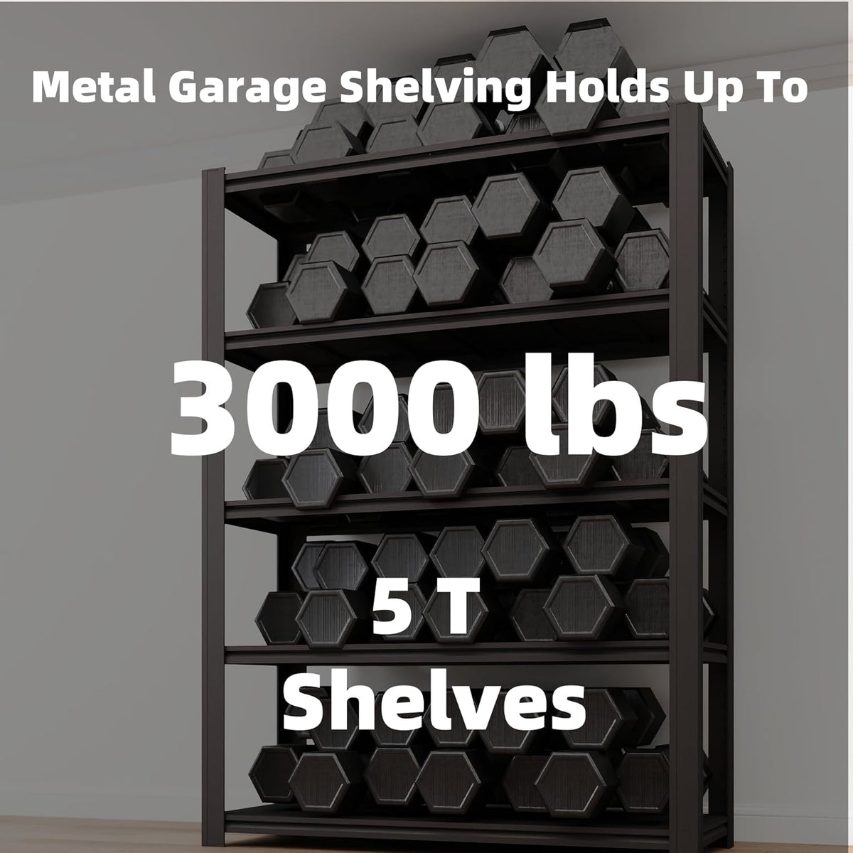 5 Tier Metal Shelving Unit, Adjustable Storage Shelves, 72" H x 47.47" W x 17.75" D Heavy Duty Garage Shelves for Warehouse, Basement, Kitchen, Pantry, Living Room, Black