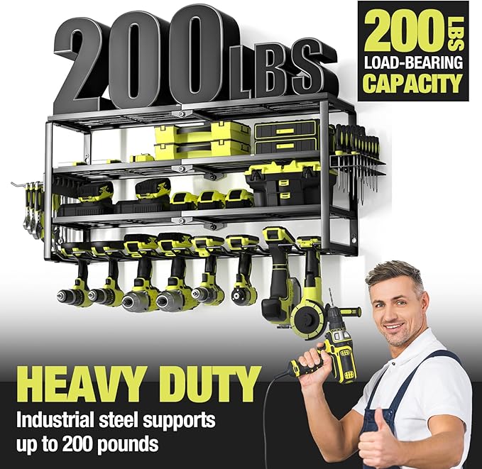4 Layer Power Tool Organizer Wall Mount, Battery Tools Holder