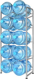 5 Gallon Water Bottle Holder for 10 Bottles, 5 Tiers Heavy-Duty Water Cooler Jug Rack with Reinforcement Frame for Kitchen Office, Silver Grey