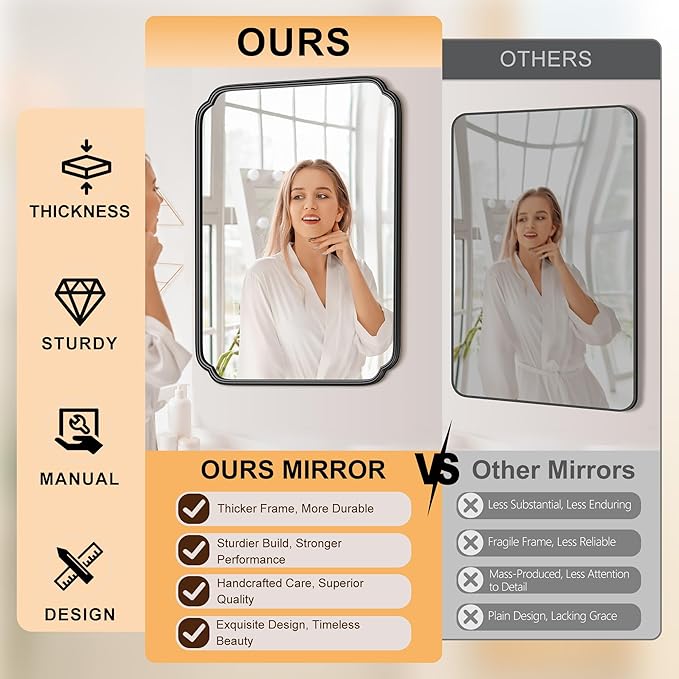 28"x36" Black Bathroom Mirror