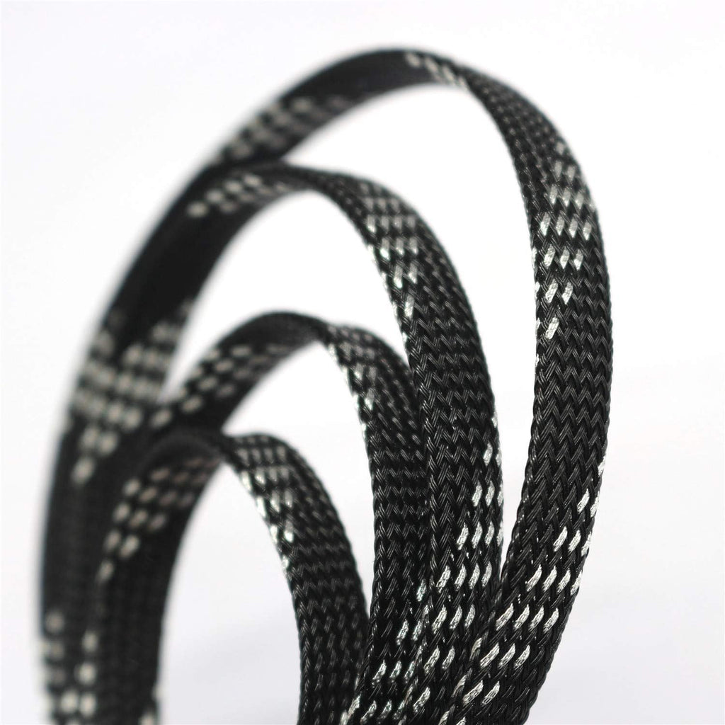 30ft PET Expandable Sleeving Wire Cable Sleeve (1/3", Silver&Black)