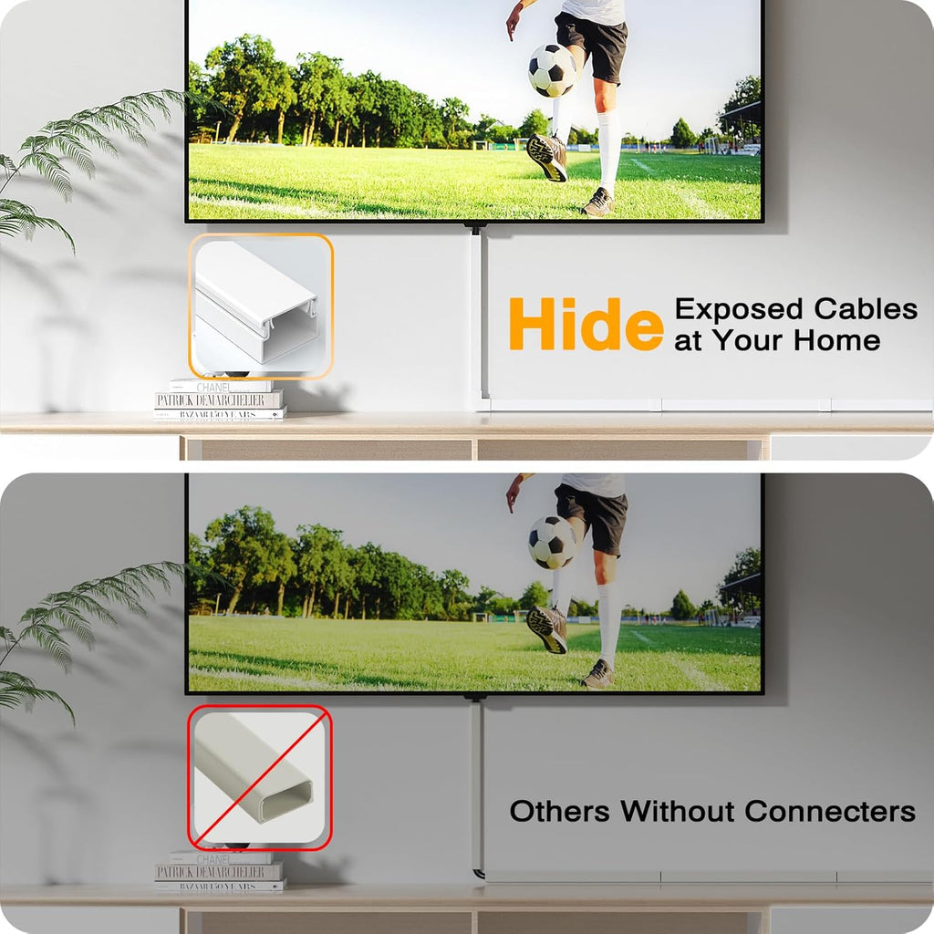 Delamu 56.7in Cord Hider, Wire Covers for 3-4 Cords on Wall, Premium Cable Hider Cord Covers for Wires, Paintable Cable Management Wire Hiders for TV, Cable Cover Raceway Kit, W1.18x H0.6in, White